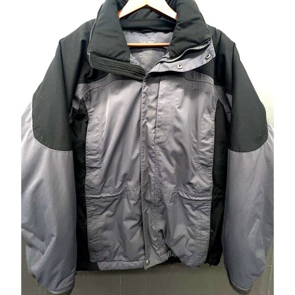 LL Bean Jacket Men L Grey Black Rugged Ridge Parka Weatherproof Coat NO Hood - Picture 1 of 16